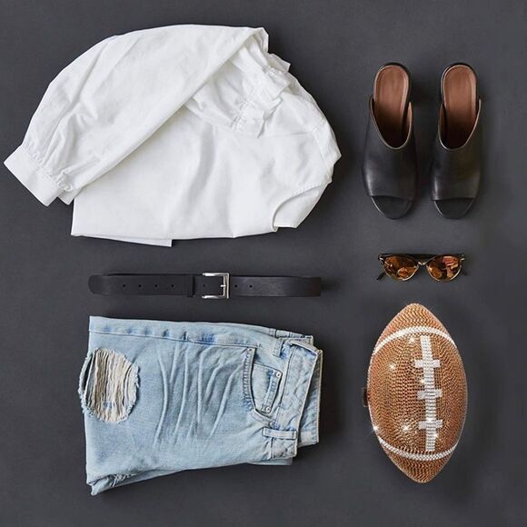 Gold Football Shaped Purse Rhinestone Crystal Evening Bag Super Bowl - Picture 5 of 6